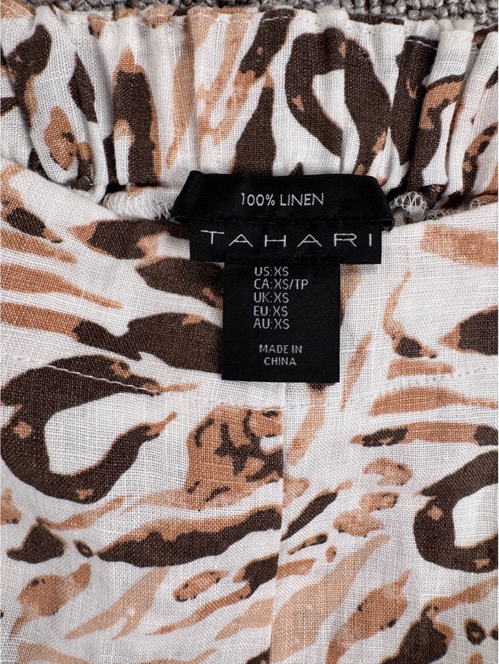 Tahari 100% Luxury Linen Animal Wide Leg Pants Size XS Casual Comfy Boho